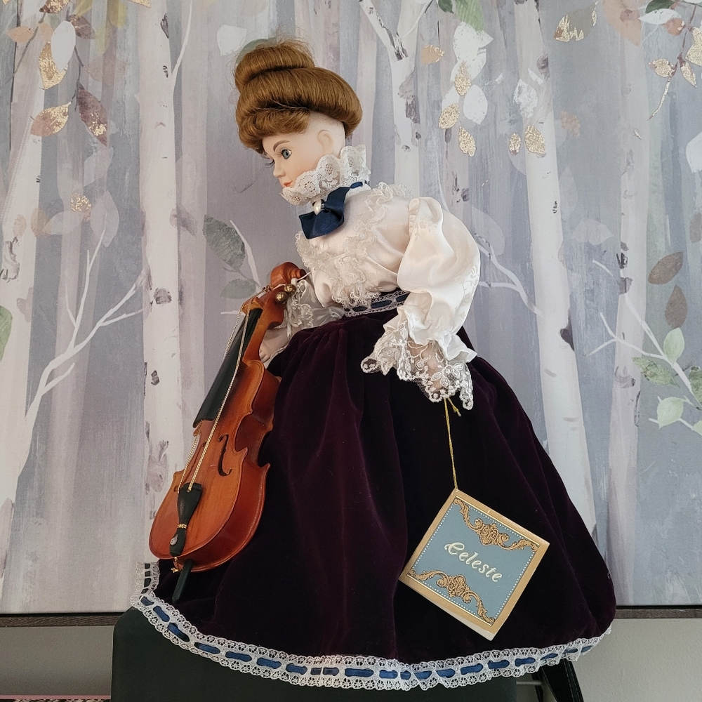 CELESTE Victorian Style Musical Porcelain Doll W/ Cello ANCO 1994 "Feelings" - Picture 4 of 16